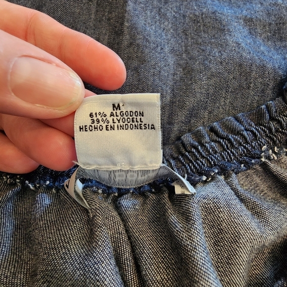 Liz Claiborne Blue Jean Cotton Dress Size Medium Peephole front babydoll sleeves - Picture 7 of 8